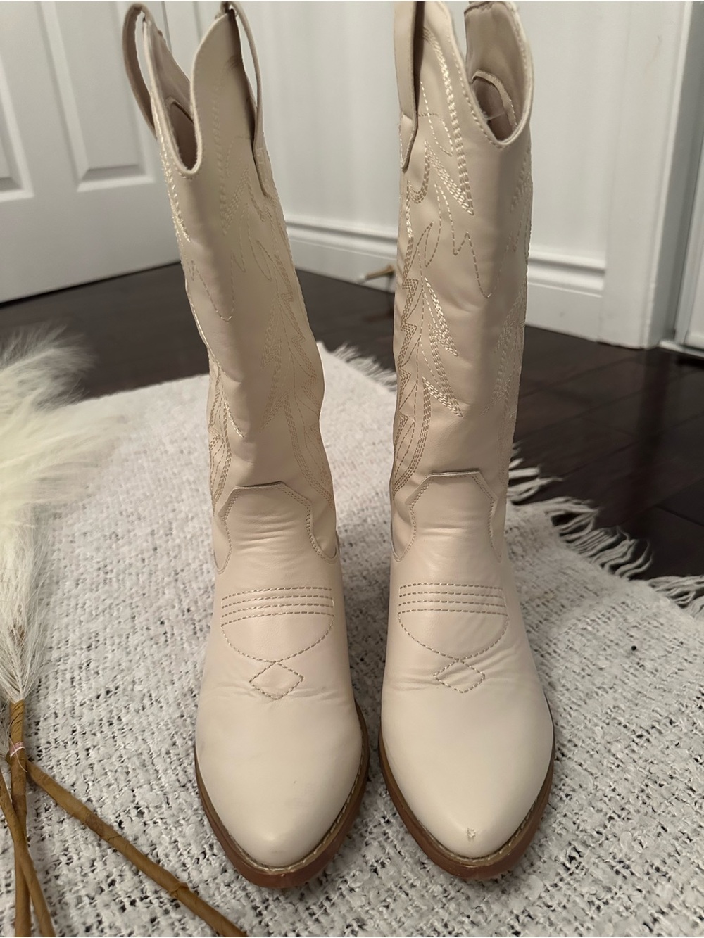 Women's Cream Western Knee-High Boots